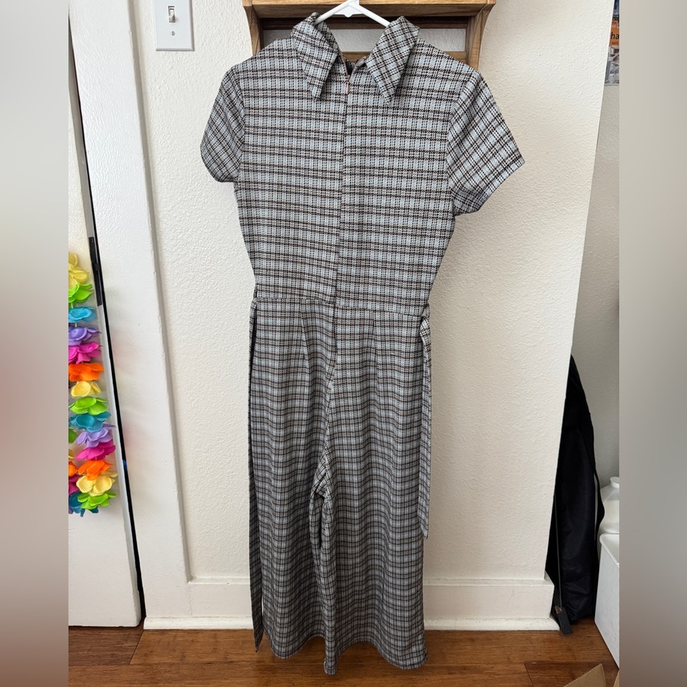 Light blue and cream plaid jumpsuit